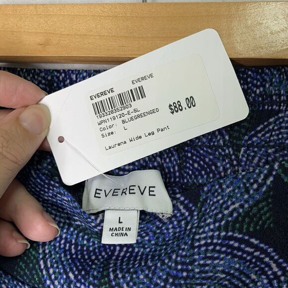 Evereve Laurena Geo Pattern Wide Leg Pull On Pants Womens Size L NWT $88 - Picture 3 of 10